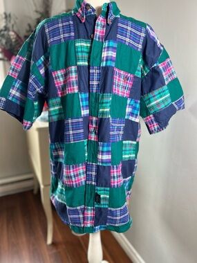Vintage Chaps Patchwork Plaid Short Sleeve Shirt Large